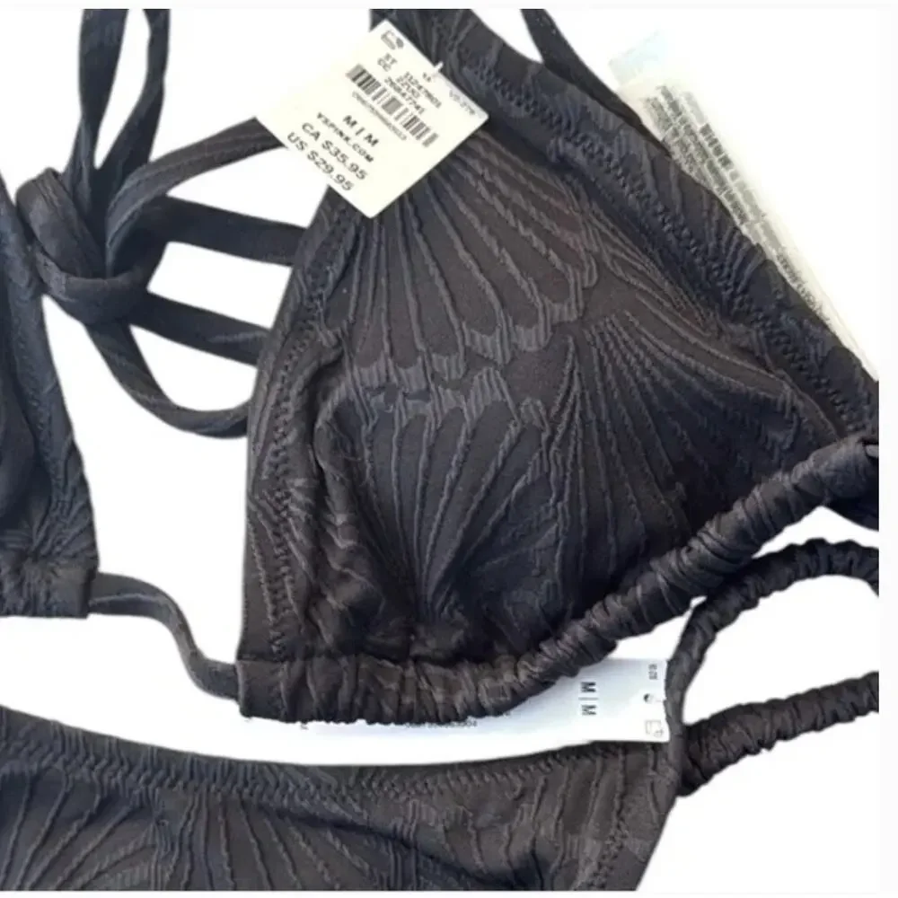 NWT Victoria’s Secret | Pink Scrunchie String Black Shell Bikini Sz M - Picture 2 of 2